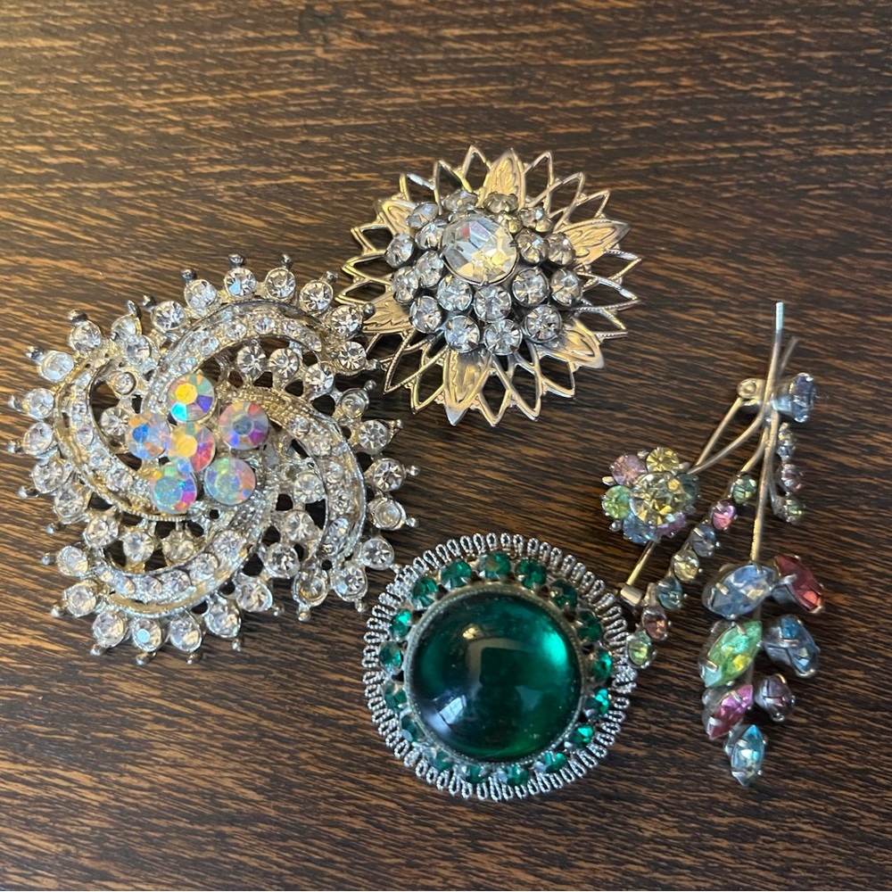 Vintage Rhinestone Flower Costume Brooch Collection